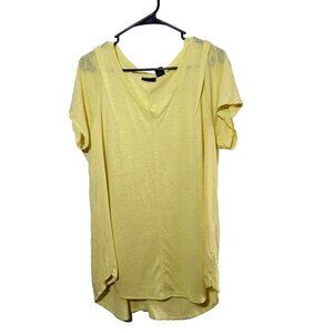 Tahari Shirt 1X Linen Blend Yellow Breathable Comfort Short Sleeve Casual Womens